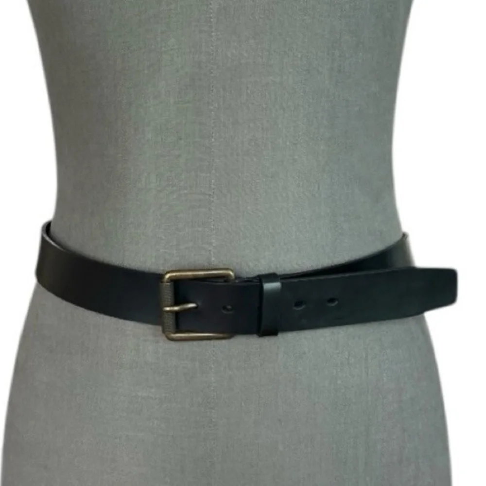 STACY ADAMS Black Genuine Leather Brown Solid Brass Square Buckle Dress Belt 44